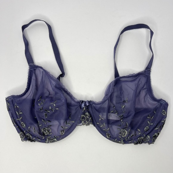Apt. 9 Other - Purple Mesh Embroidered Underwire Bra 36D Floral Lace Unlined Sheer Fairy